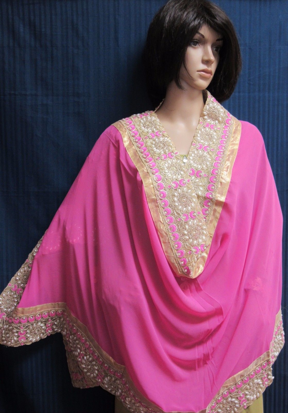 Pink Color Georgette Indian Bridal Dupatta Chunni 27755 Usa 